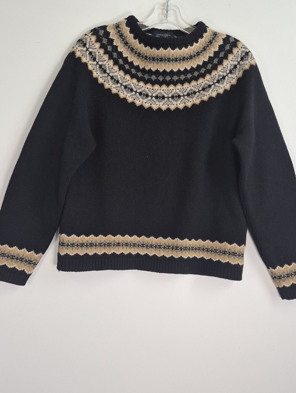 Vtg Eddie Bauer Collectibles Fair Isle Wool Sweater Womens M Black Tan Nordic